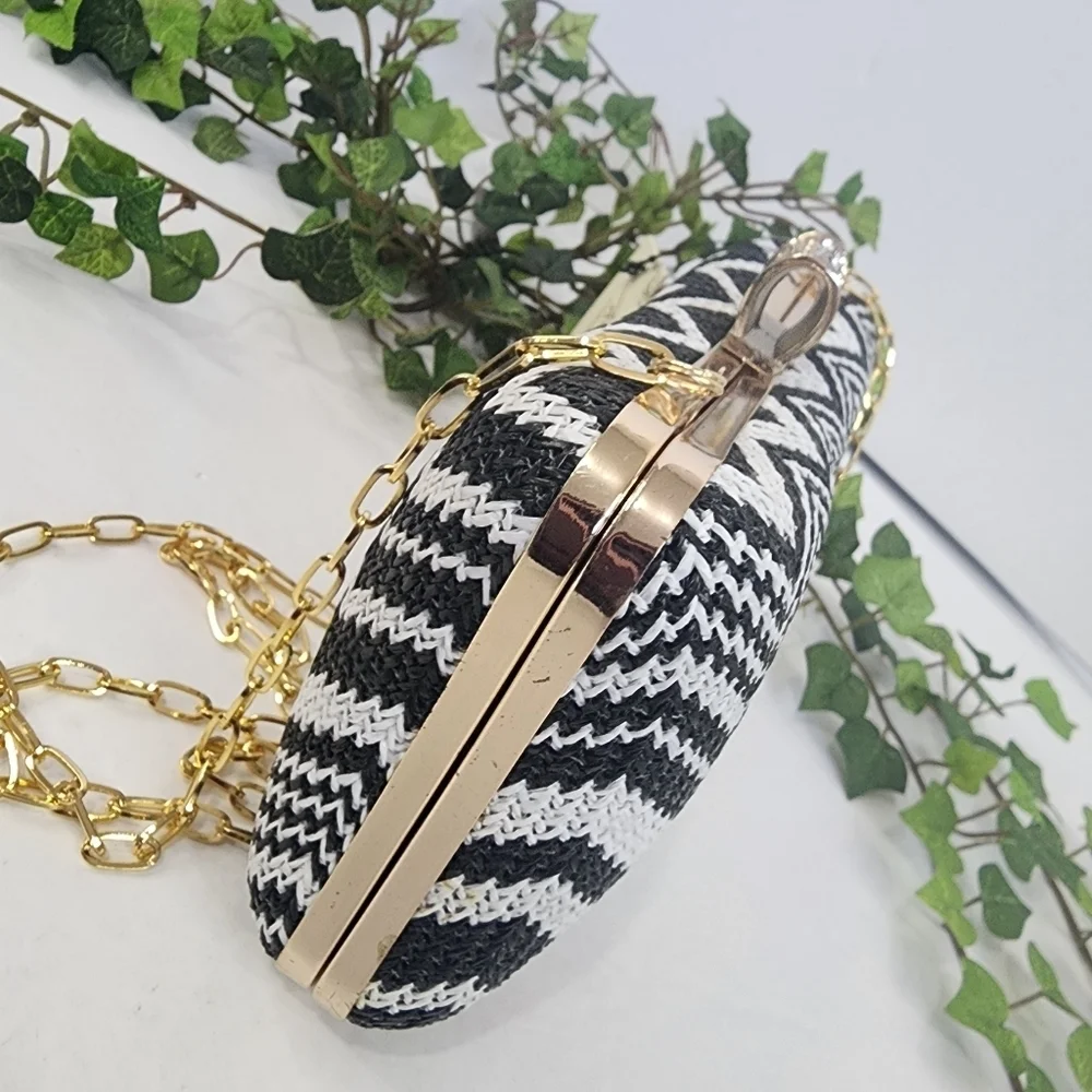 Black White Geometric Chevron Hard Case Clutch Bag New